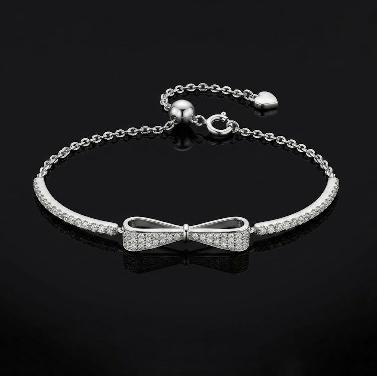 Celeste Bow Adjustable Moissanite Bracelet in Sterling Silver