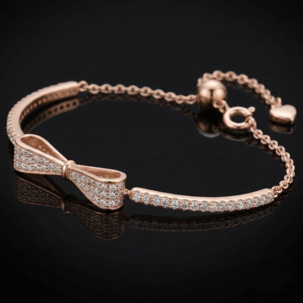 Celeste Bow Adjustable Moissanite Bracelet in Sterling Silver