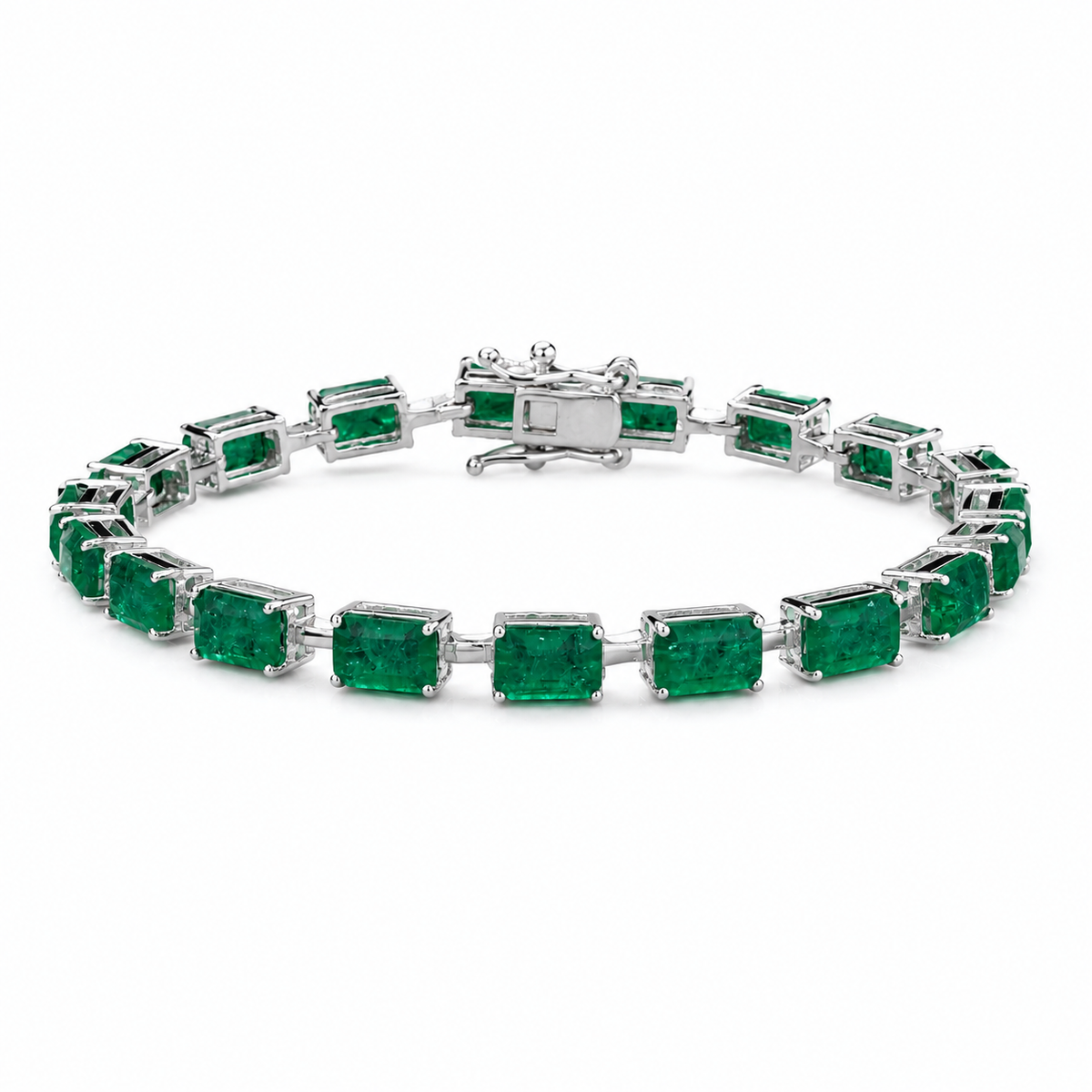 Lab Grown Emerald Tennis Bracelet in Sterling Silver