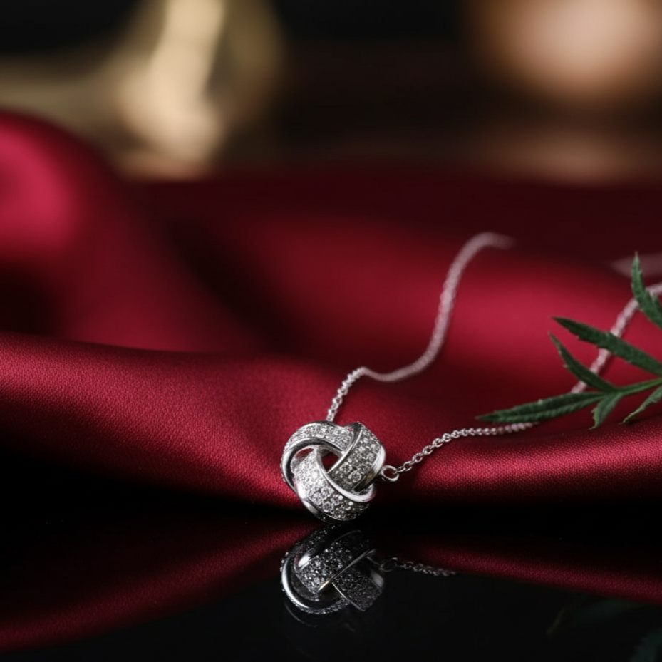 Love knot Moissanite Pendant in Sterling Silver
