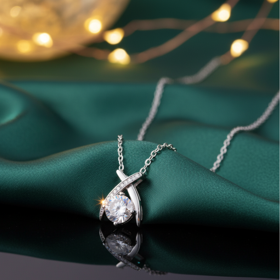 Kriss Kross Moissanite Silver Pendant