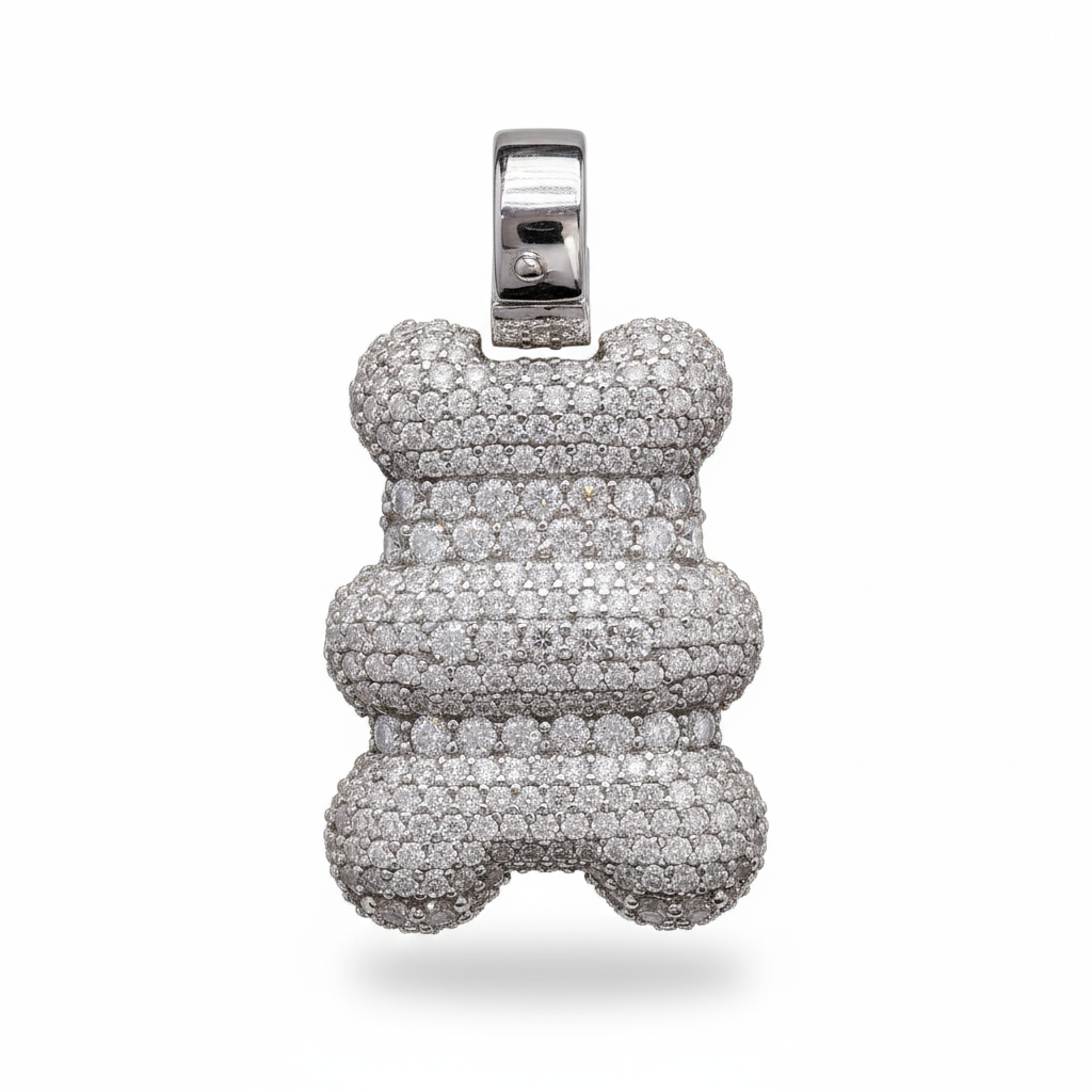 Sterling Silver with Moissanite Men’s Teddy Bear Pendant for him