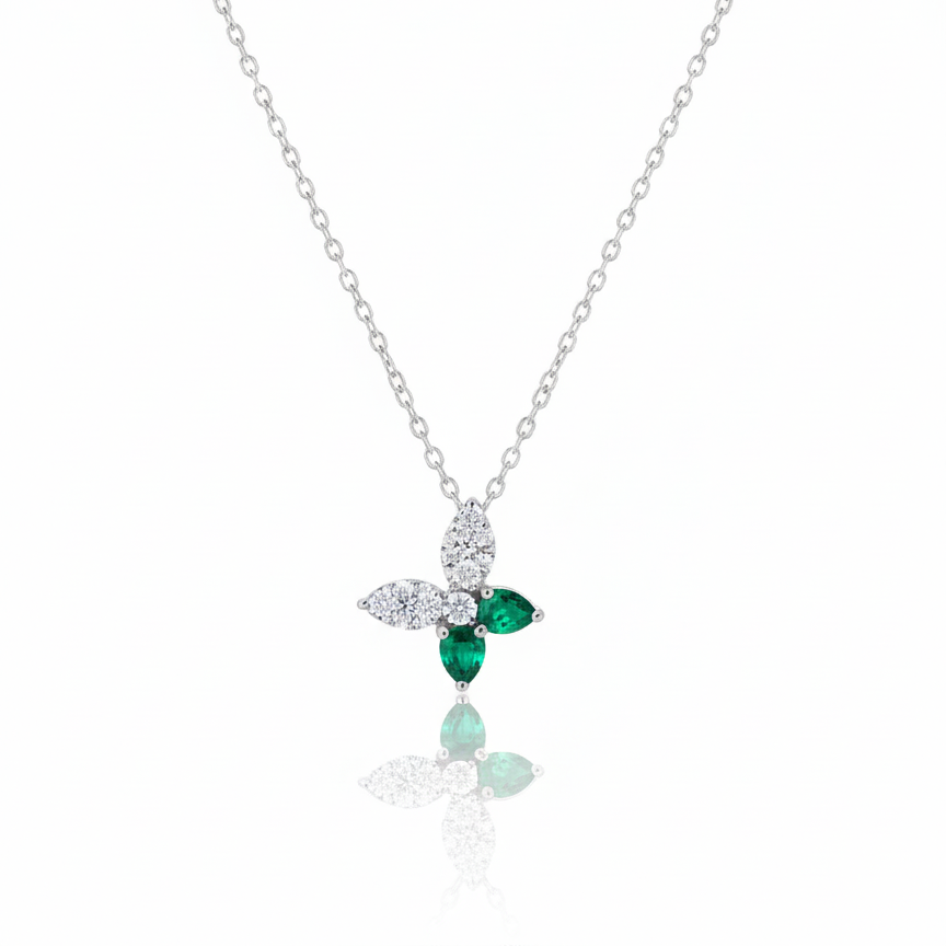Butterfly Lab Grown Emerald Pendant with Moissanite and in Sterling Silver