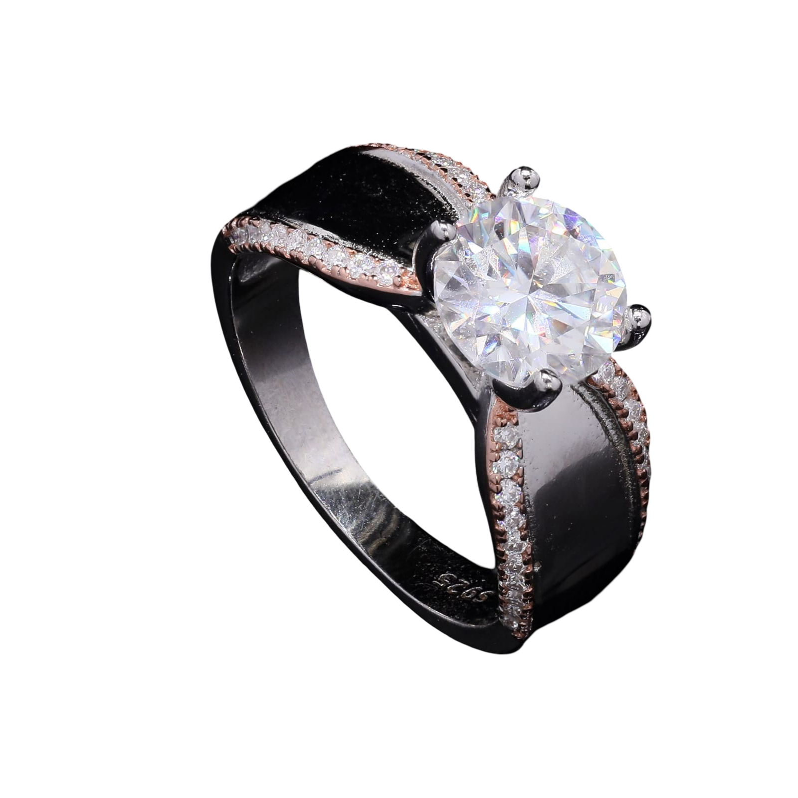 Bold Spark Moissanite Ring for her in Sterling Silver, Cocktail Ring