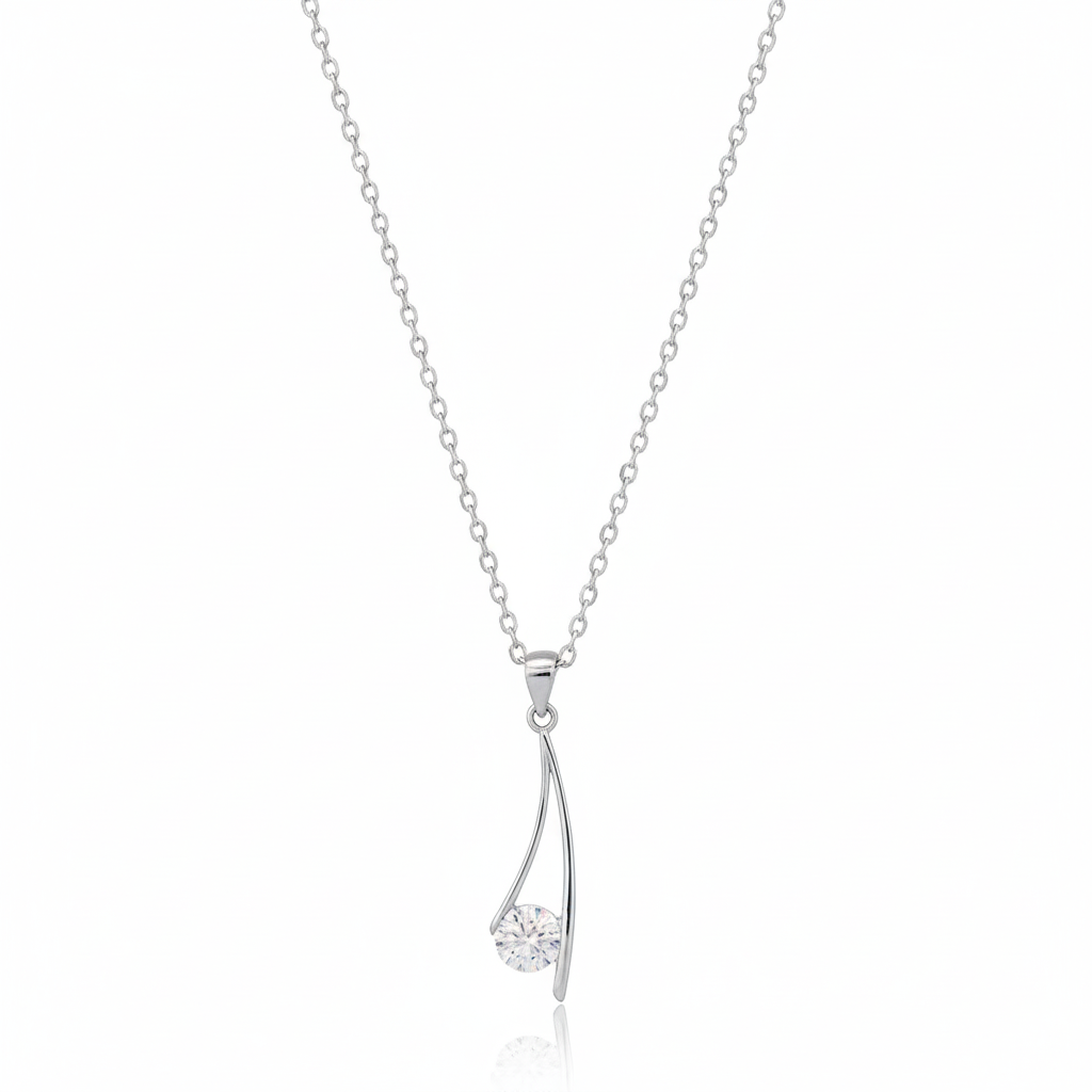 Silver Drop Moissanite Pendant in Sterling Silver
