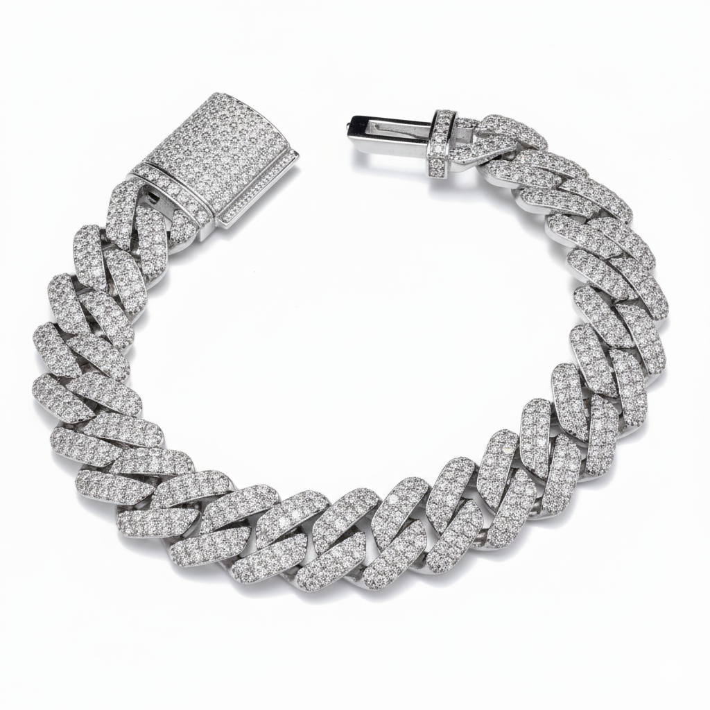Moissanite Cuban Bracelet in Sterling Silver for him