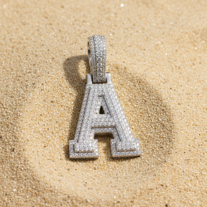 Sterling Silver Luxury Moissanite Initial A Charm Pendant for him