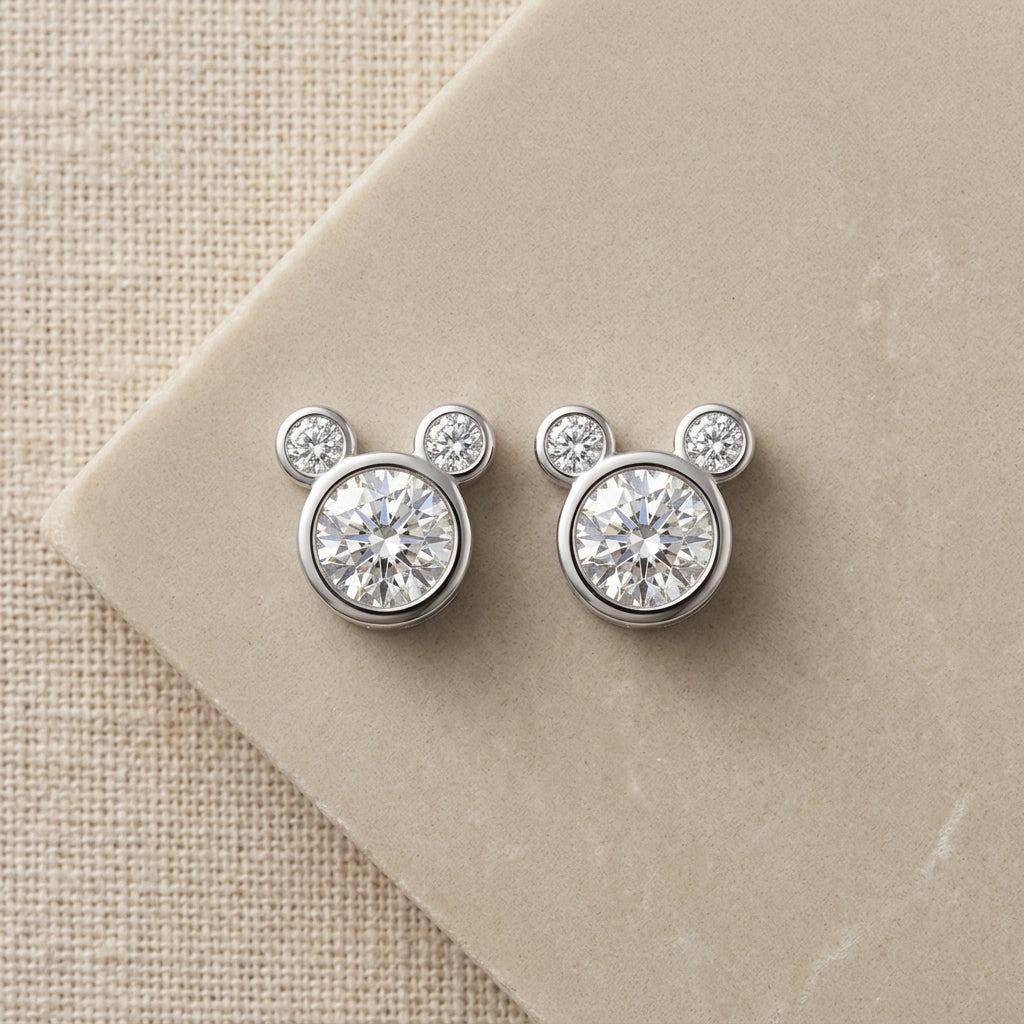 Tiny Teddy Moissanite Studs for Kids in 925 silver