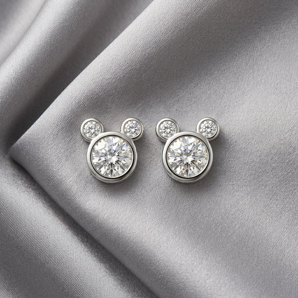 Tiny Teddy Moissanite Studs for Kids in 925 silver