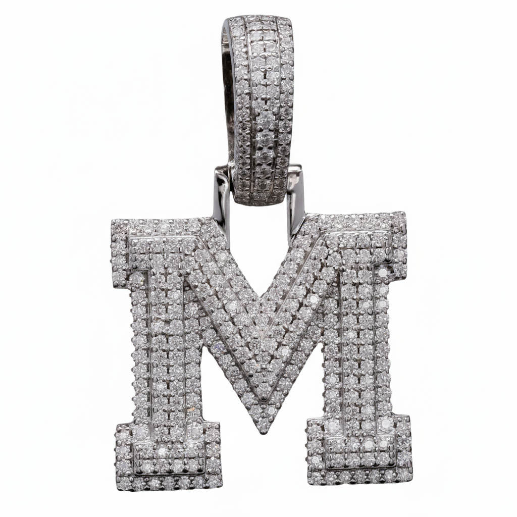 Sterling Silver Luxury Moissanite Initial M Charm Pendant for him