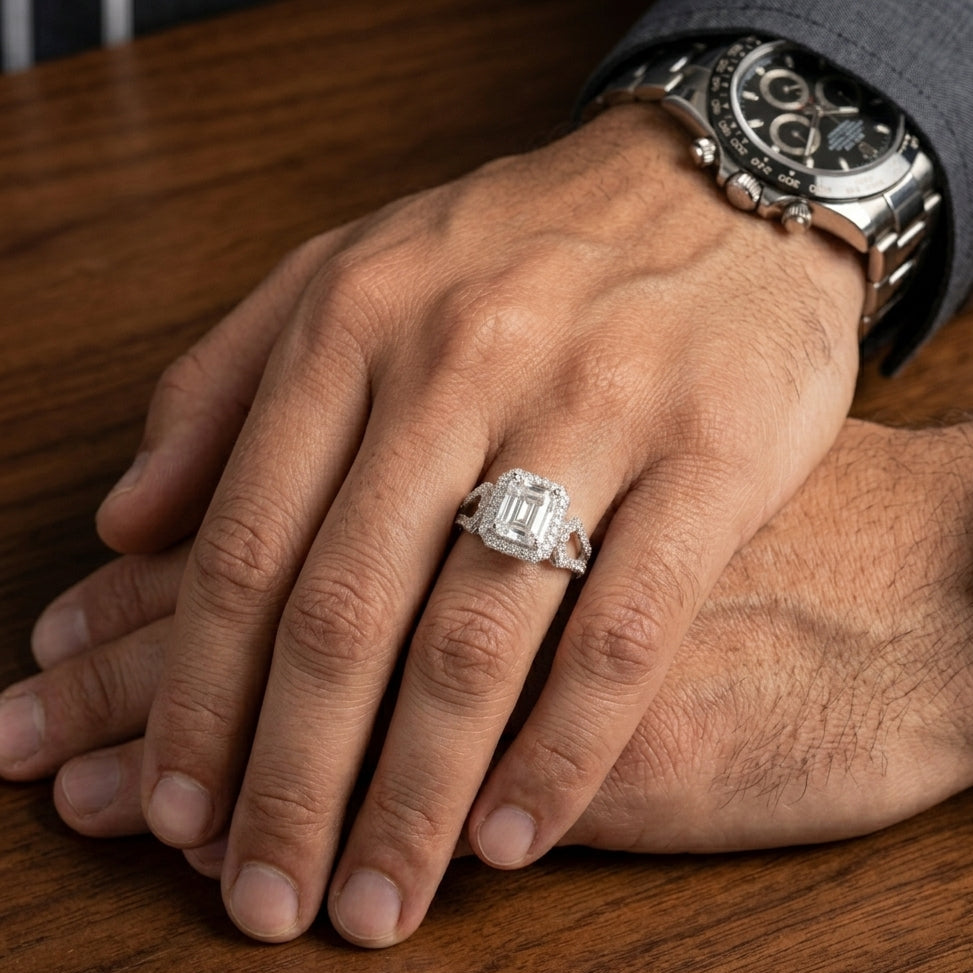 Sterling Silver Stunner Radiant Ring with Moissanite in Sterling Silver