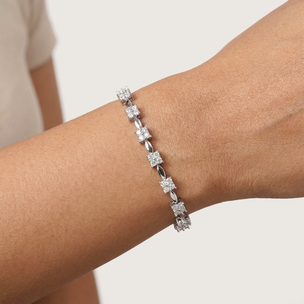 Starlight Strand Silver Moissanite Bracelet for a Date
