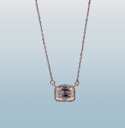 Emerald Cut Moissanite Diamond Pendant with Chain