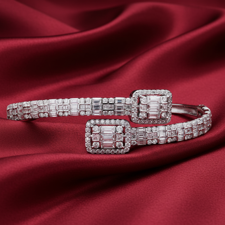 Chic Moissanite Bracelet Kada in 925 SIlver