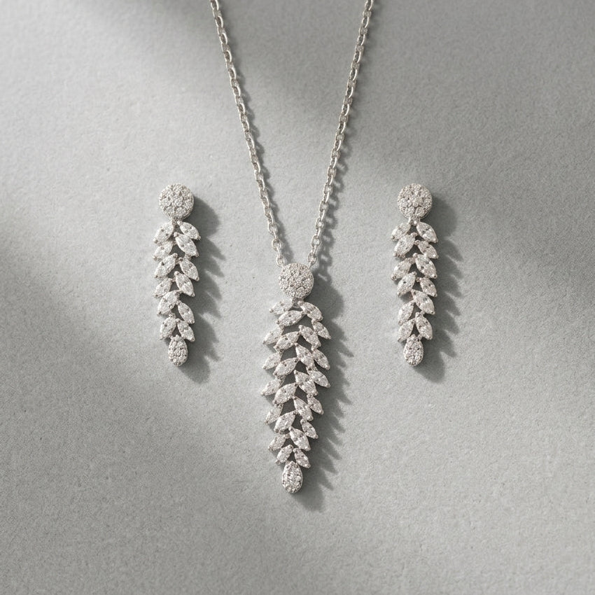 Imperial Silver Plume Pendant Set in Moissanite