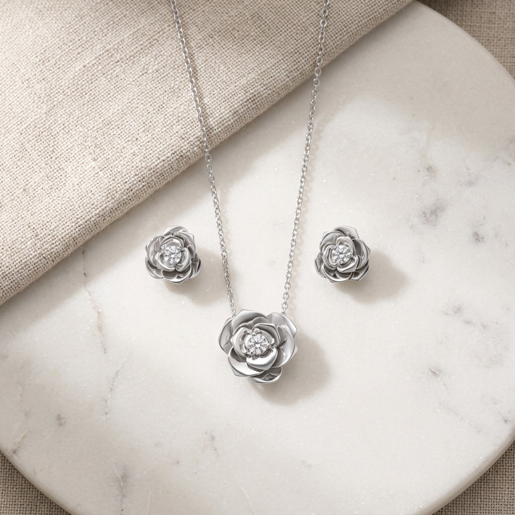 Eterna Rose Statement Pendant Set with Moissanite