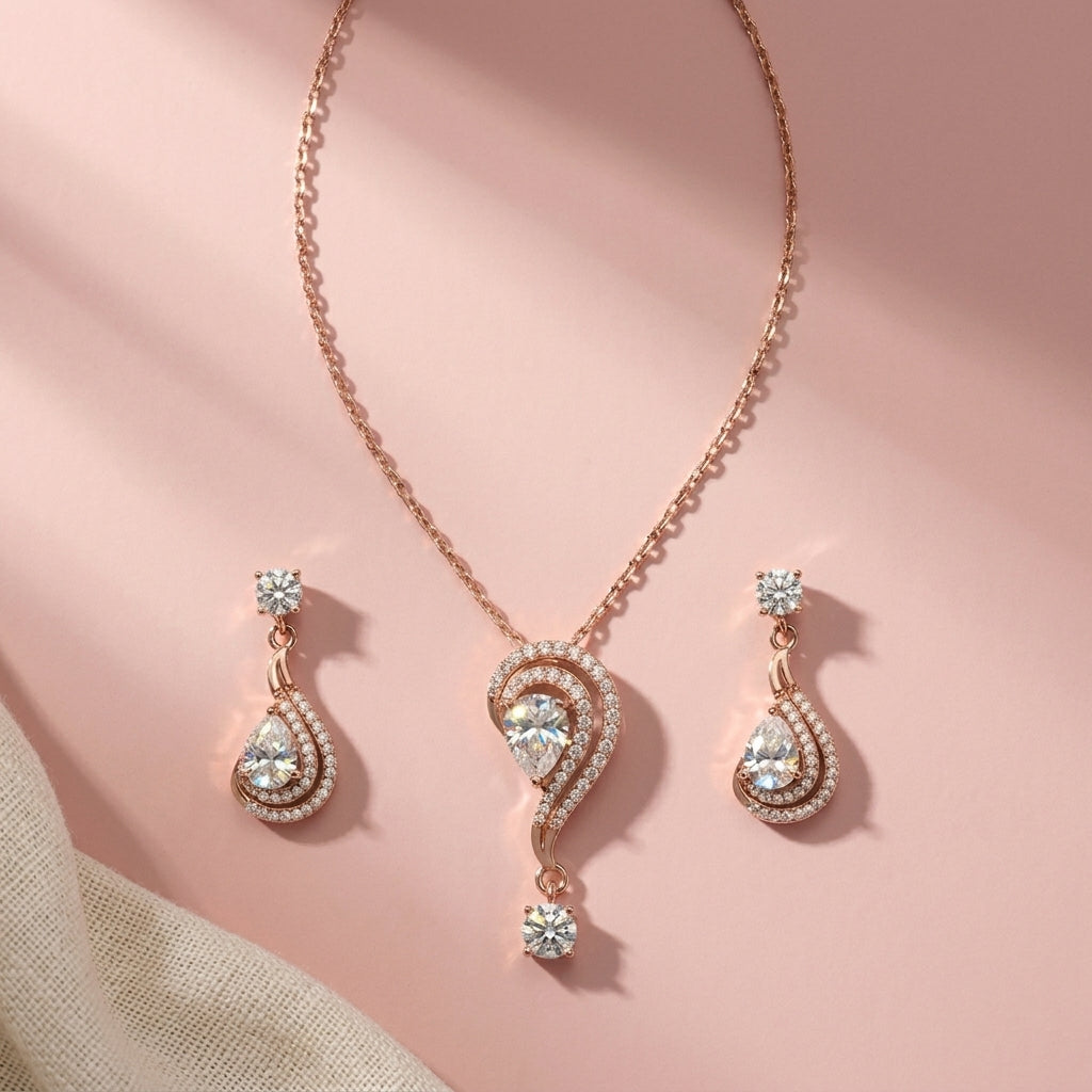 Ruhani Rose Gold Pendant Set in 925 Silver with Moissanite Diamond