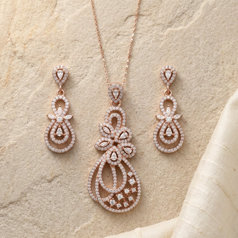 Premium Rose Gold Rhodium Plated Pendant Set in Silver with Moissanite Diamond