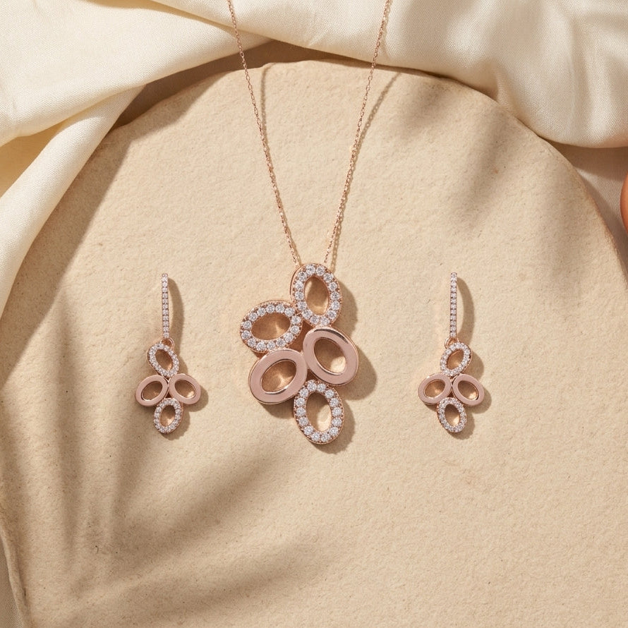 Silver Moissanite Rose Gold Plated Pendant Set for Women