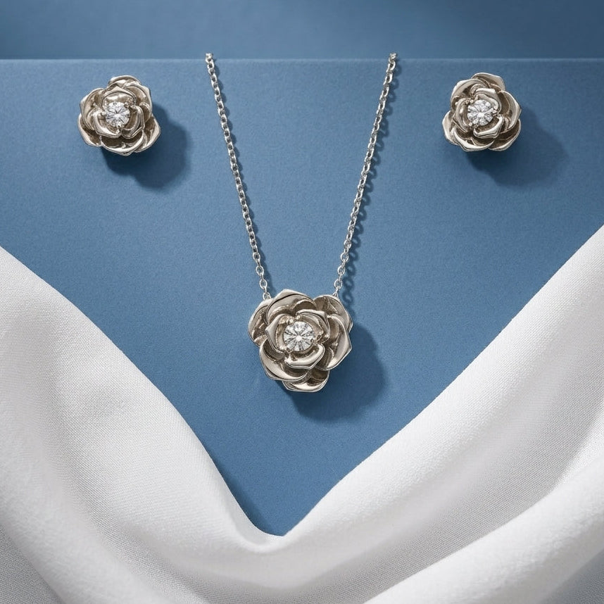 Eterna Rose Statement Pendant Set with Moissanite