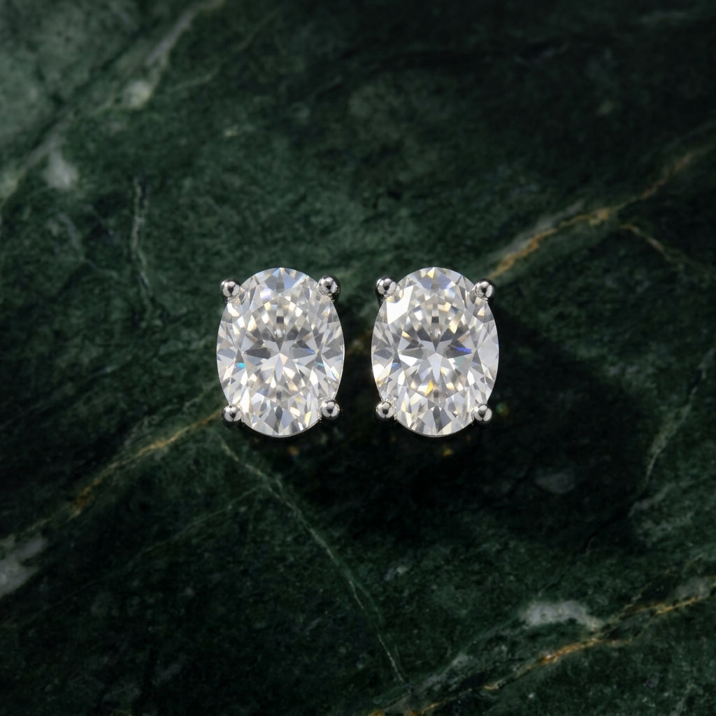 Oval Shape Moissanite Silver Studs for daily wear