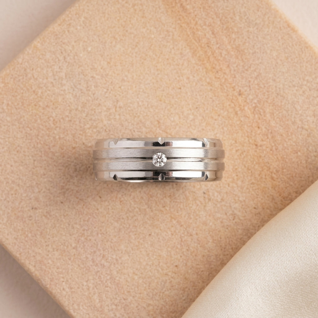 Minimal Single Moissanite Diamond Men's Ring in Sterling Silver