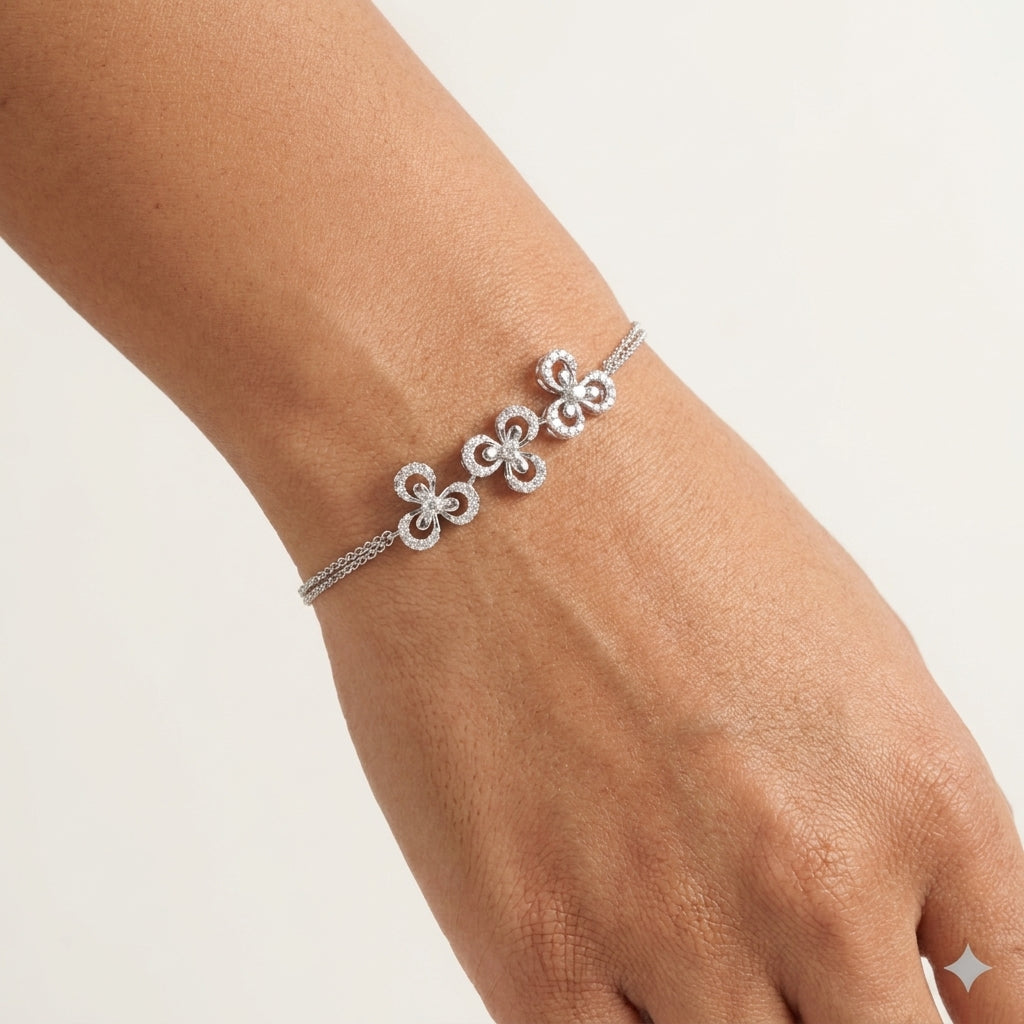 Flower Moissanite Bracelet with Moissanite and Sterling Silver