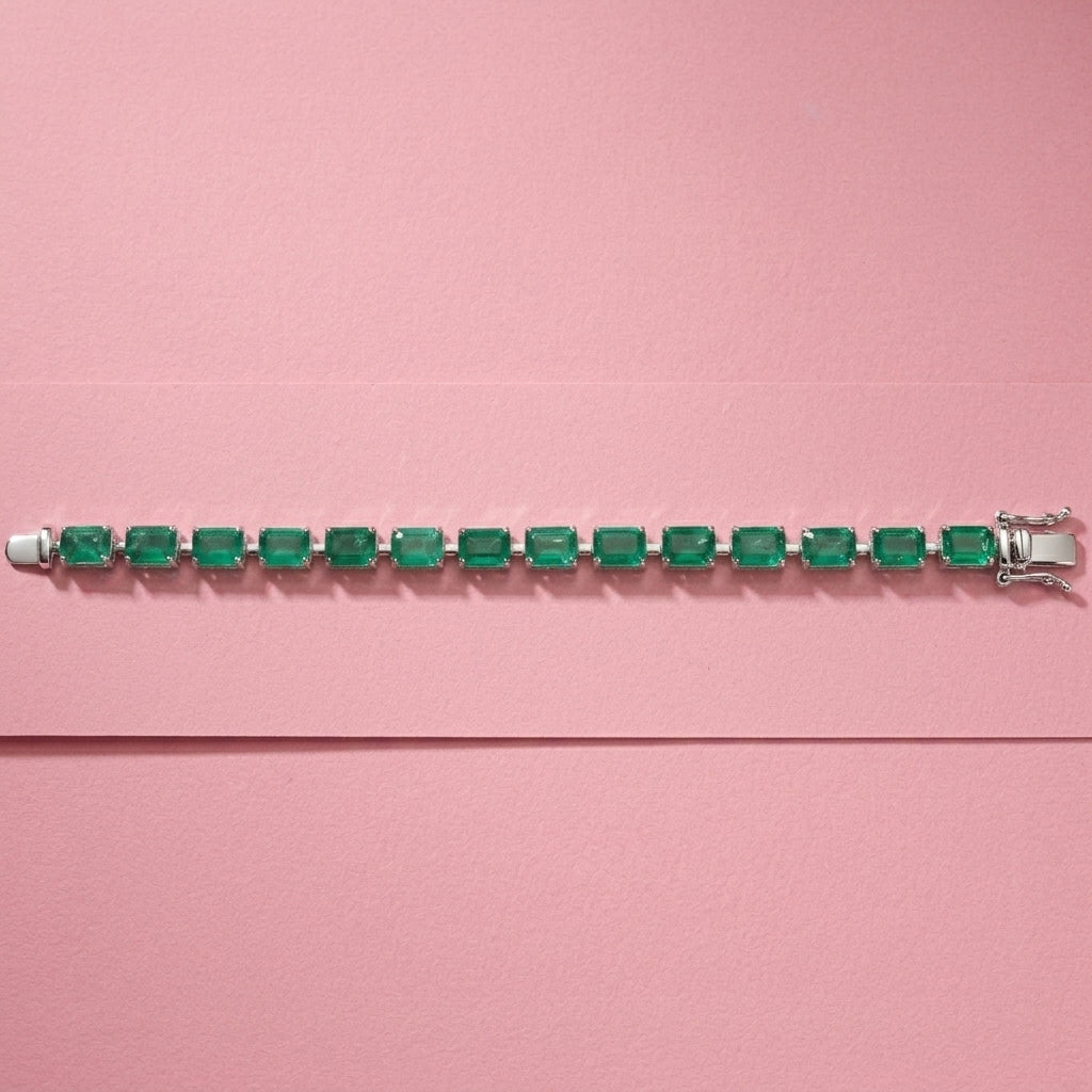 Lab Grown Emerald Tennis Bracelet in Sterling Silver