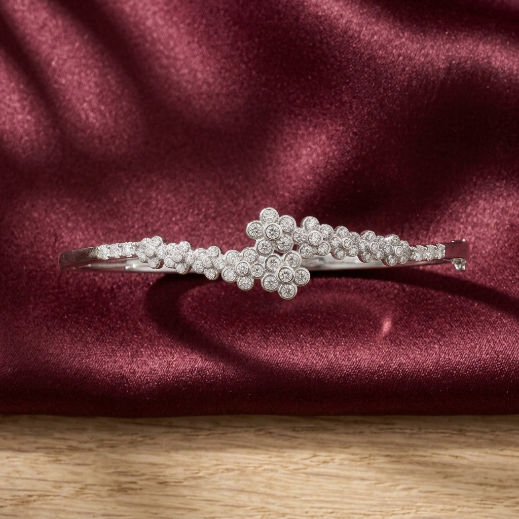 Flower Shaped Moissanite Bracelet kada in 925 Silver