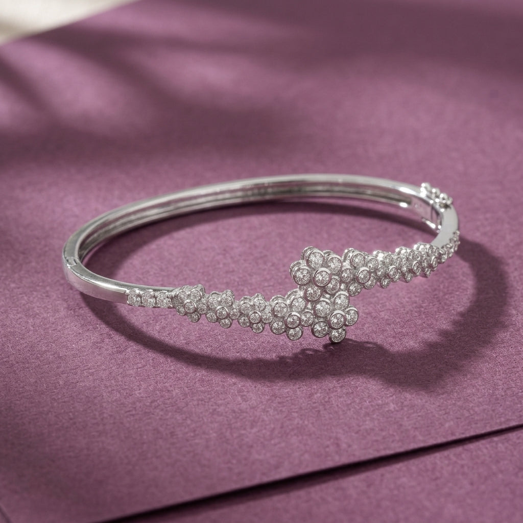 Flower Shaped Moissanite Bracelet kada in 925 Silver
