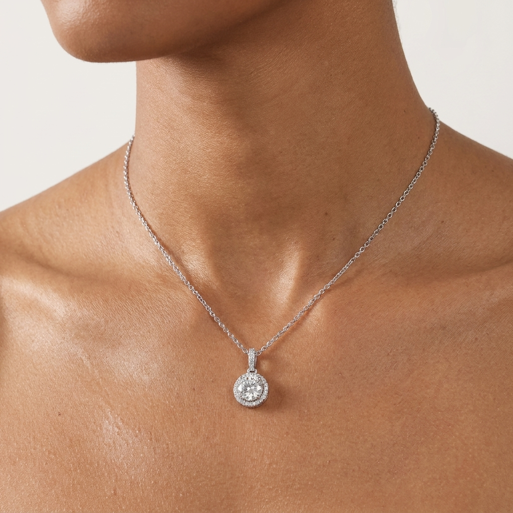 Solitaire Moissanite Pendant in Silver