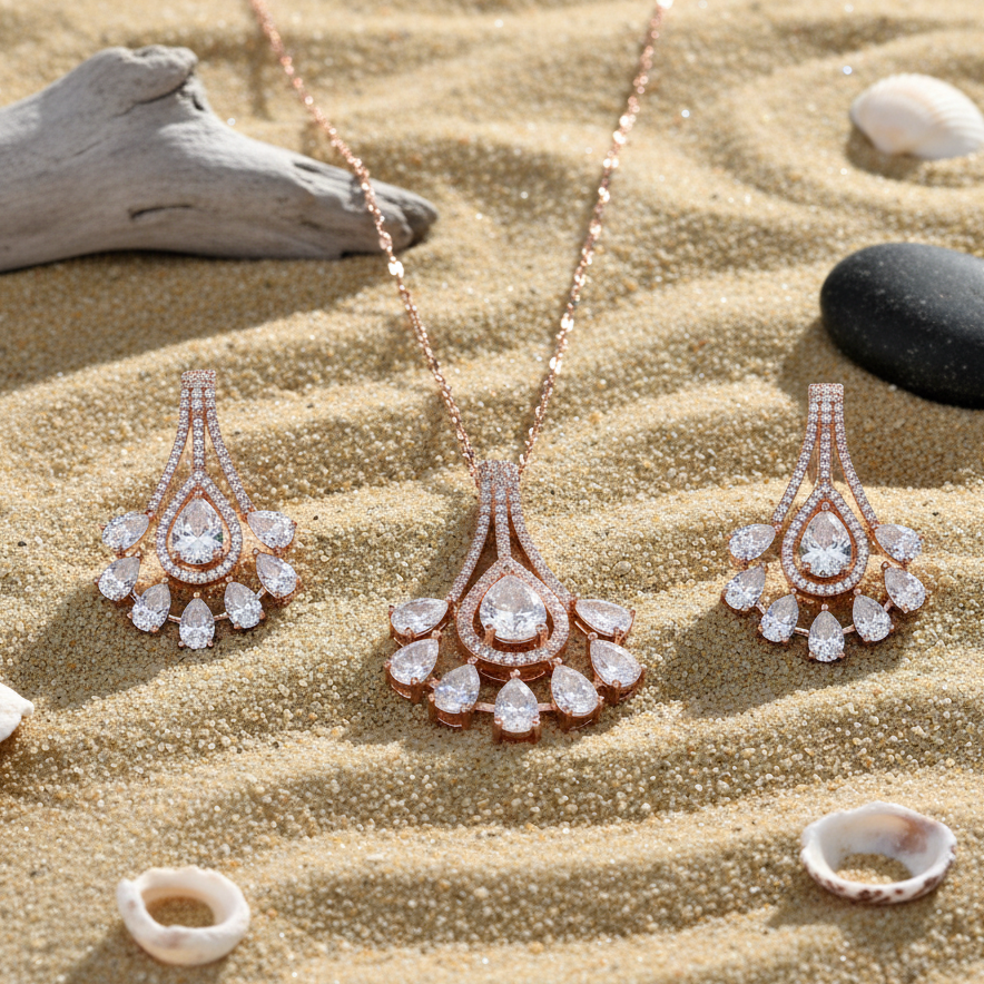 Sadabahar Sterling Silver Moissanite Pendant set