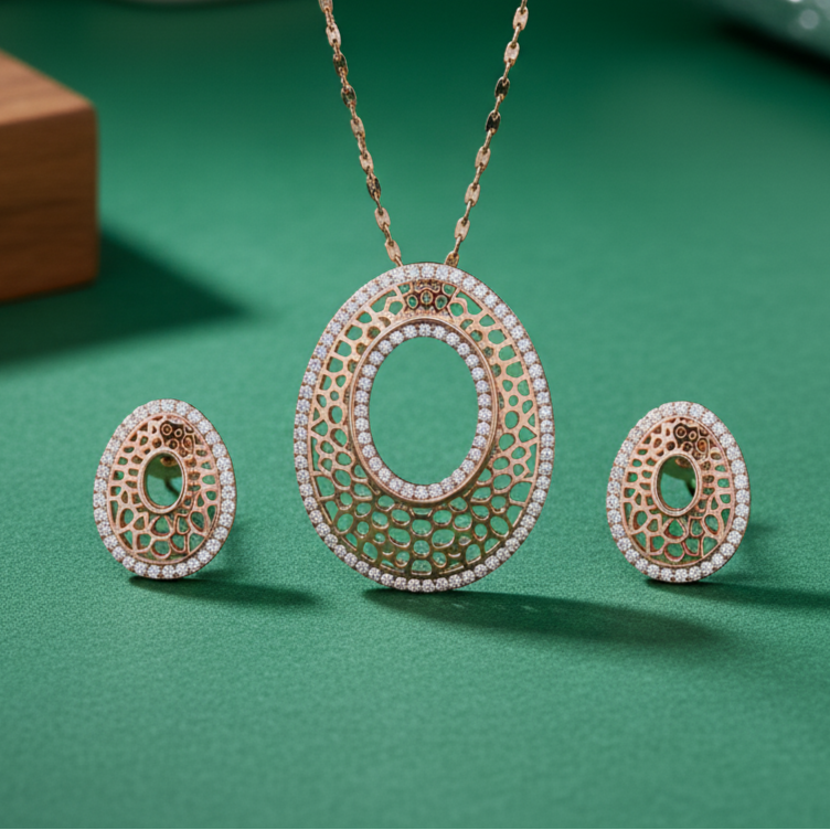Rose Gold Flashed Sterling Silver Moissanite Pendant set