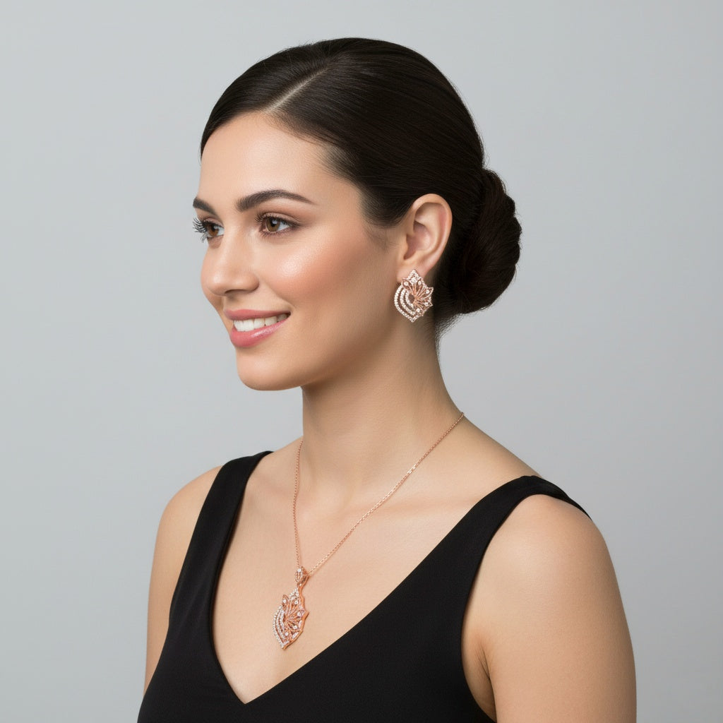 Elegant Rose Gold Rhodium Pendant Set with Moissanite Diamond
