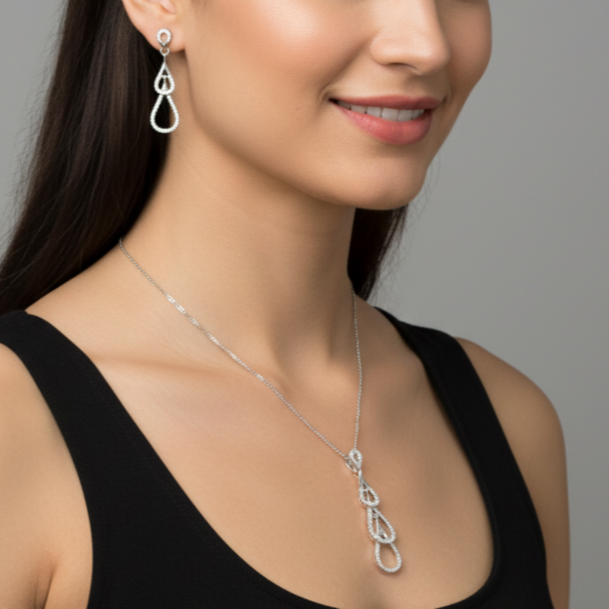 Droplets Sterling Silver Moissanite Pendant Set