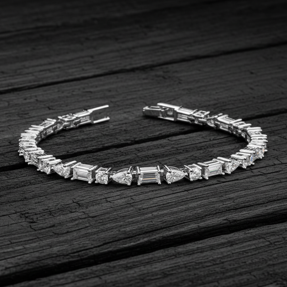 Asymmetrical Eternity Moissanite Bracelet in 925 Silver