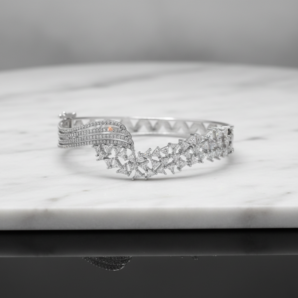 Fancy Moissanite Bracelet cum Kada in 925 Silver