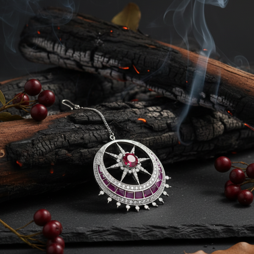 Jaipur Royale Mang Tika in 925 silver with Moissanite