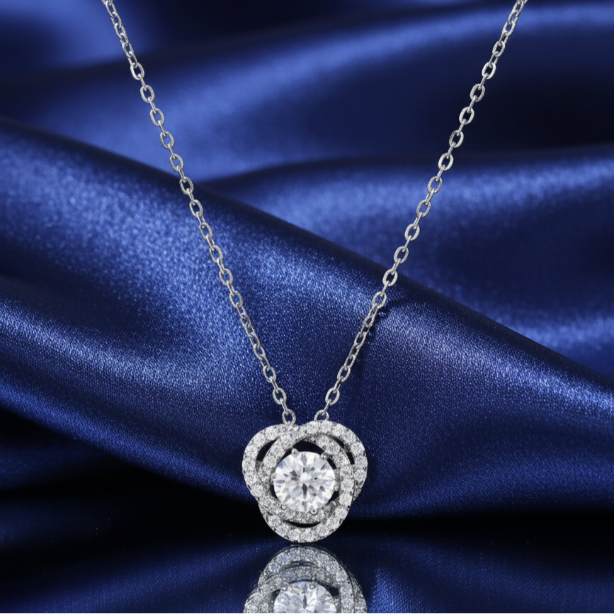 Intertwined Cluster Solitaire Pendant in Sterling Silver with Moissanite