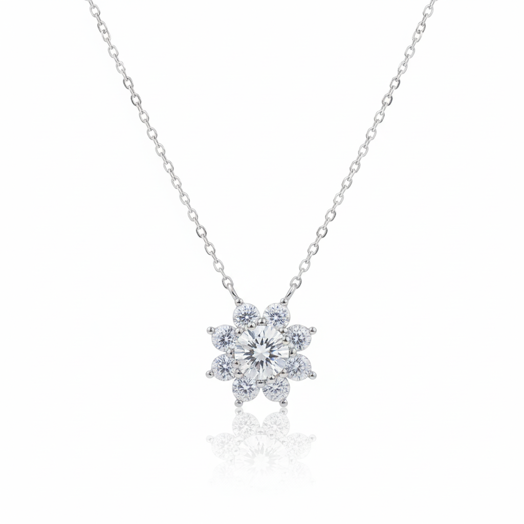 Flower shape Moissanite Pendant in Silver