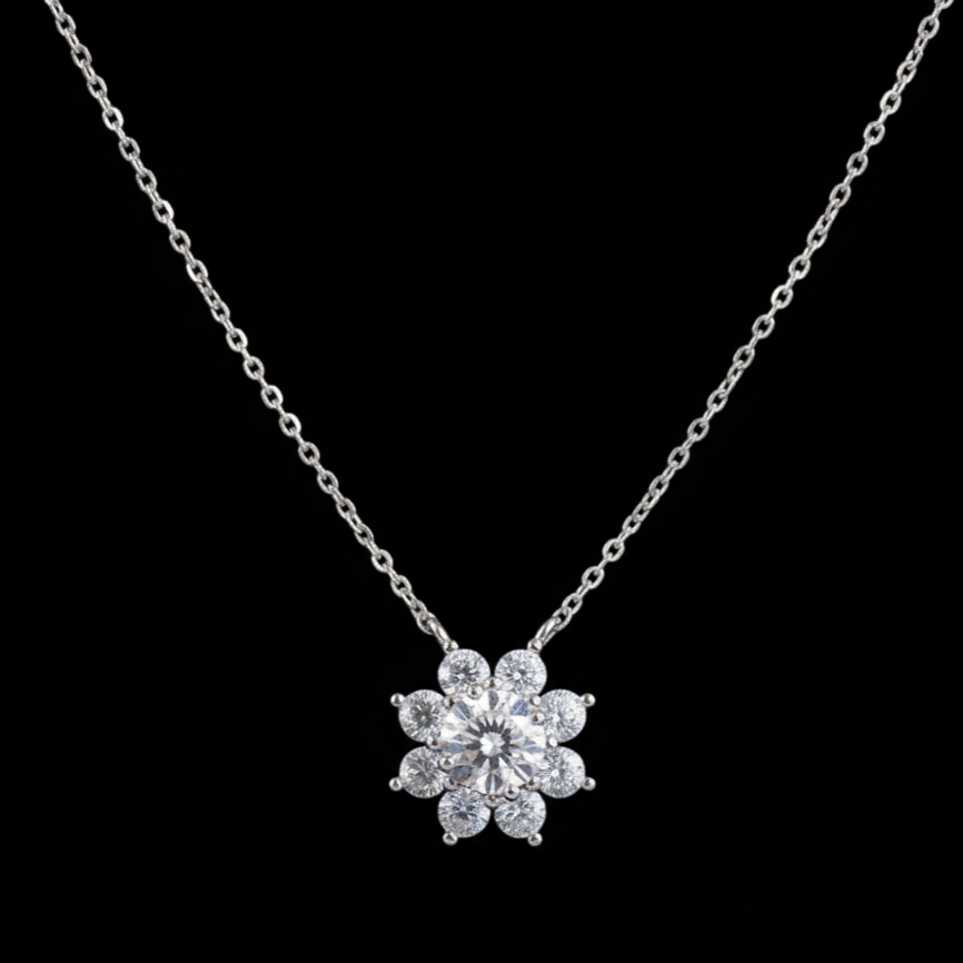 Flower shape Moissanite Pendant in Silver