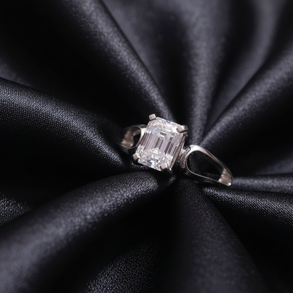 Emerald cut Ring for men in Sterling Silver with Moissanite