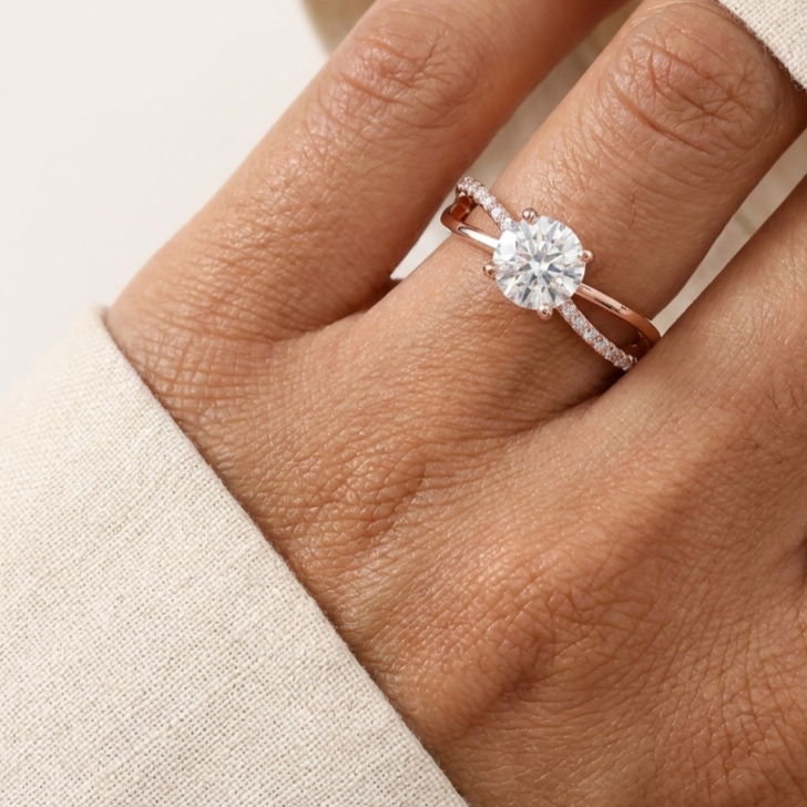 Galaxy Rose Gold Solitaire Ring with Sterling Silver and Moissanite