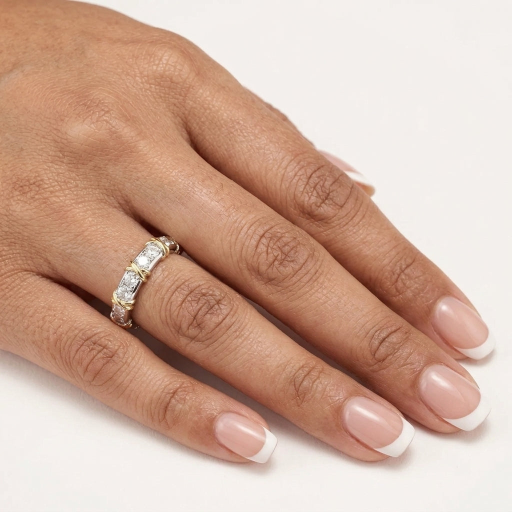 Gold Plated Classic Band Ring with Moissanite in Sterling Silver