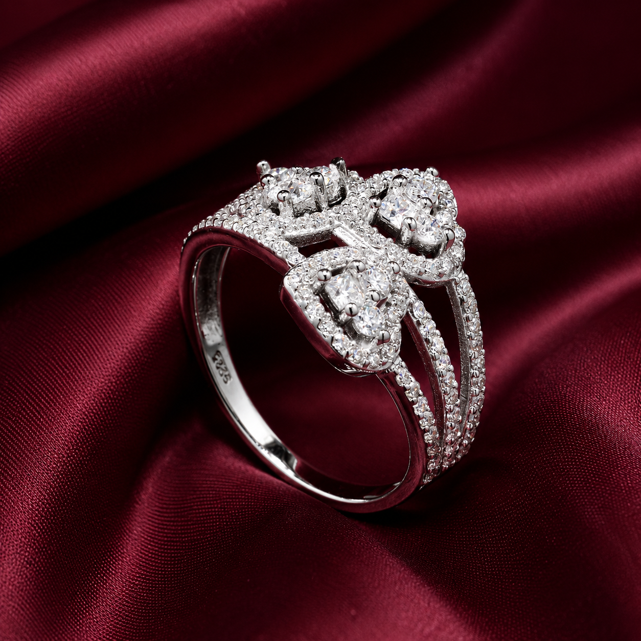 3 Stone Moissanite Heart Ring in Sterling Silver