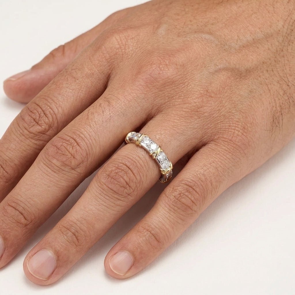 Gold Plated Classic Band Ring with Moissanite in Sterling Silver
