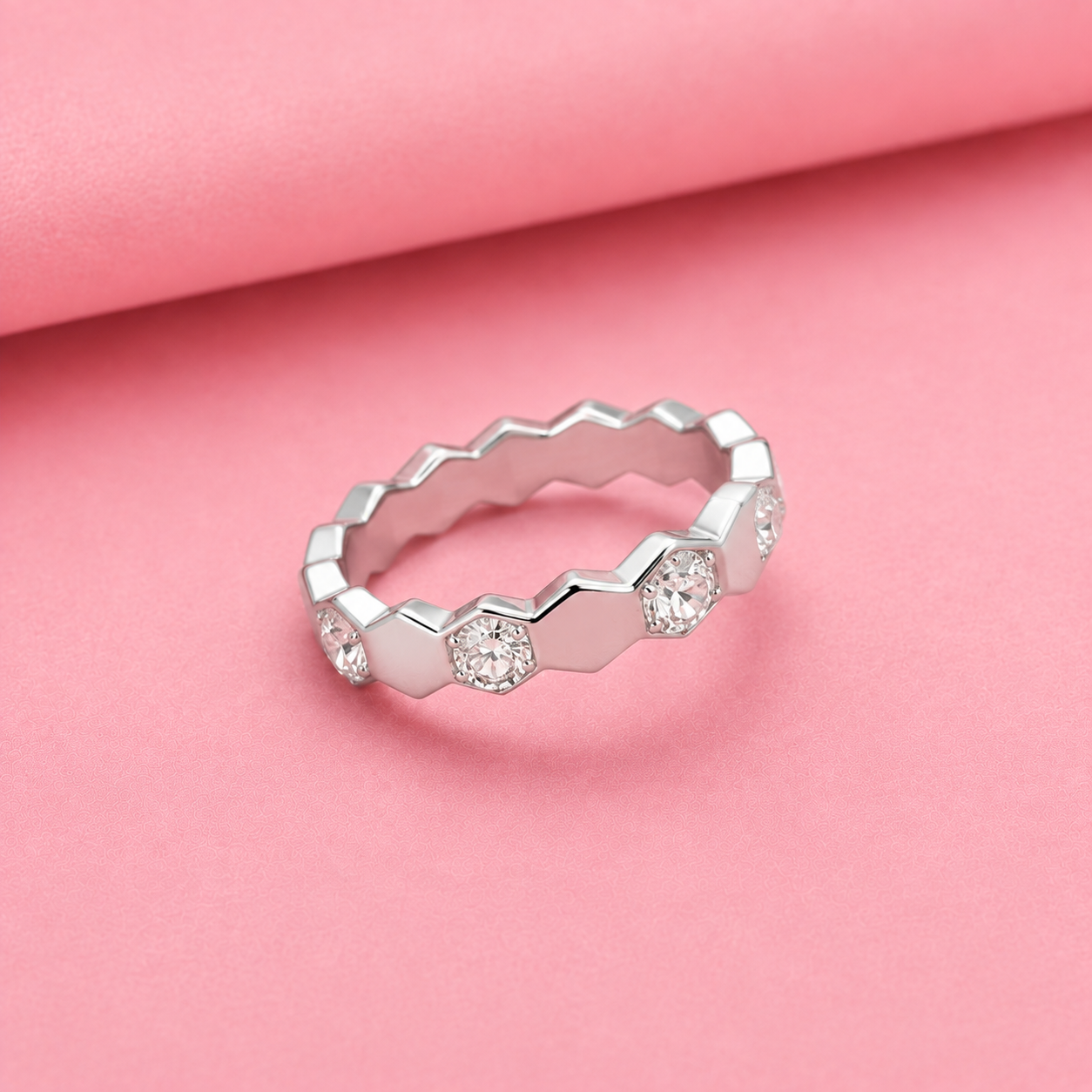 Pure Glow ring Band in Sterling Silver with Moissanite