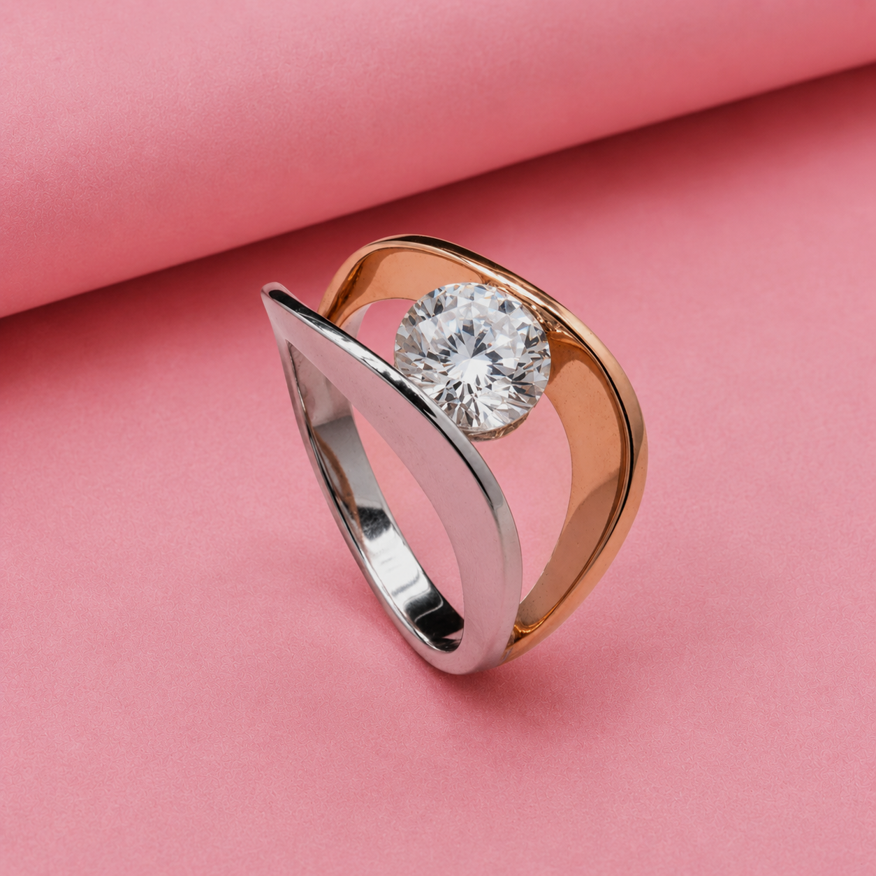 Moissanite Semi Mount Ring for him in Silver & Rose Gold