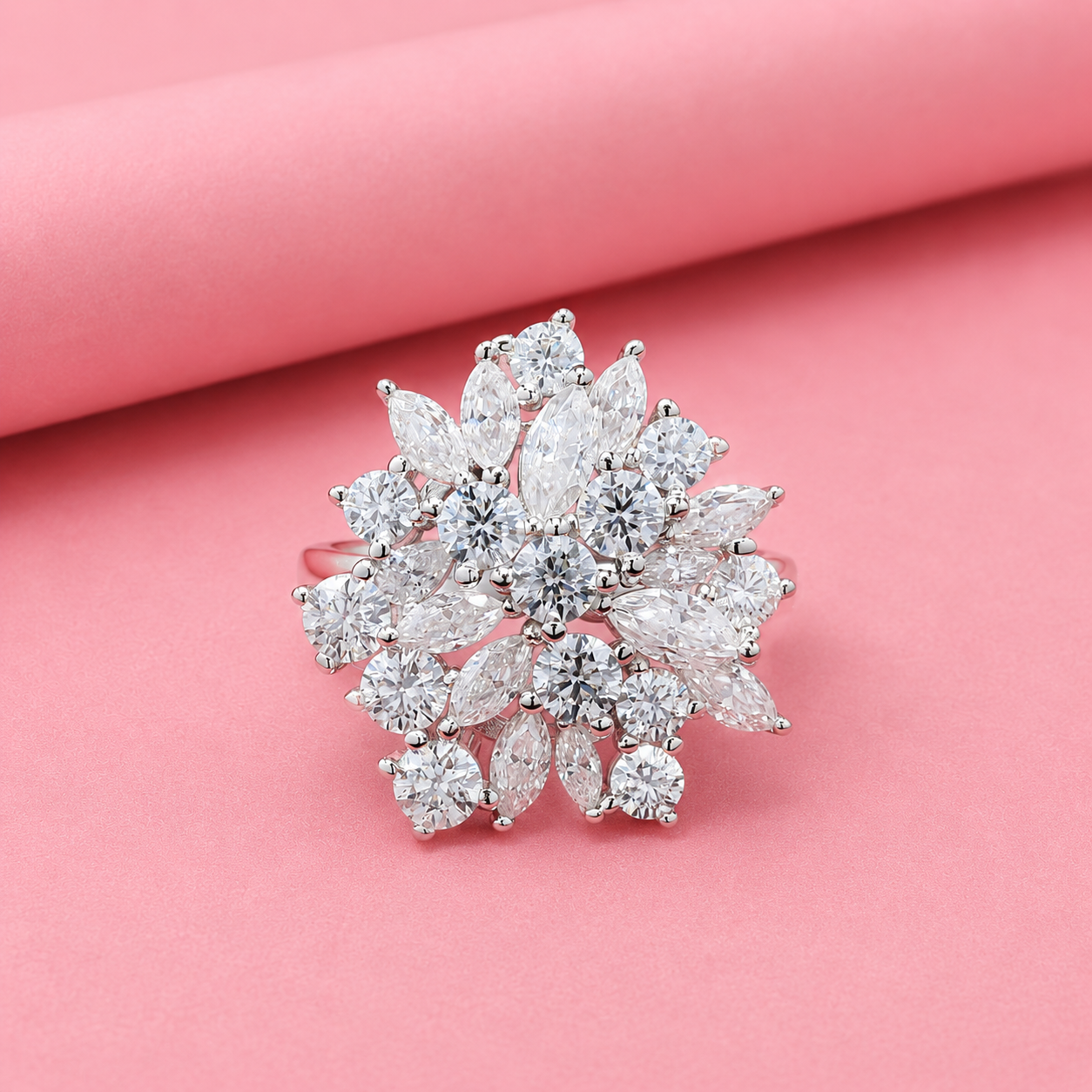 Moissanite Diamond Cluster Ring in Sterling Silver