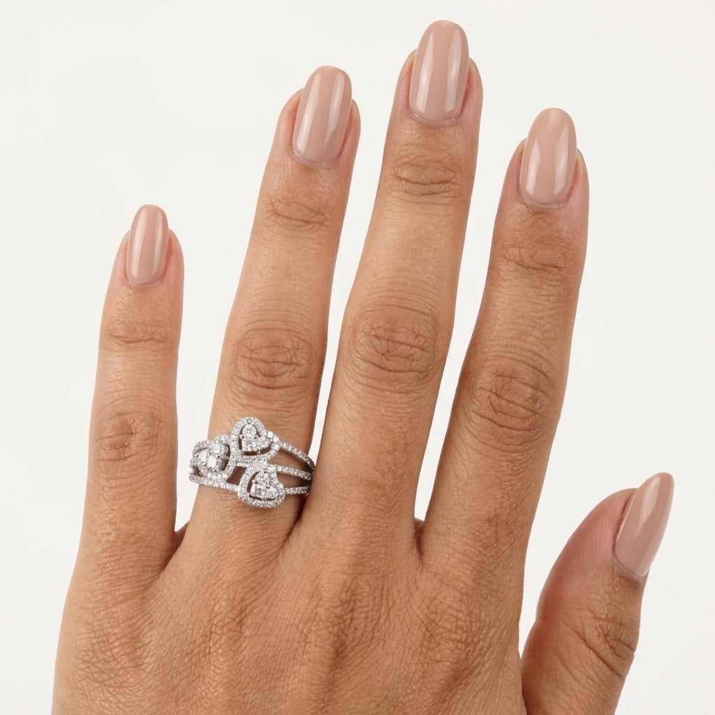 3 Stone Moissanite Heart Ring in Sterling Silver